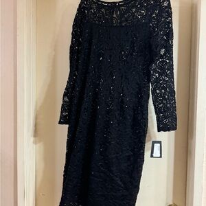 MARINA Black Long Sleeve Lace Dress